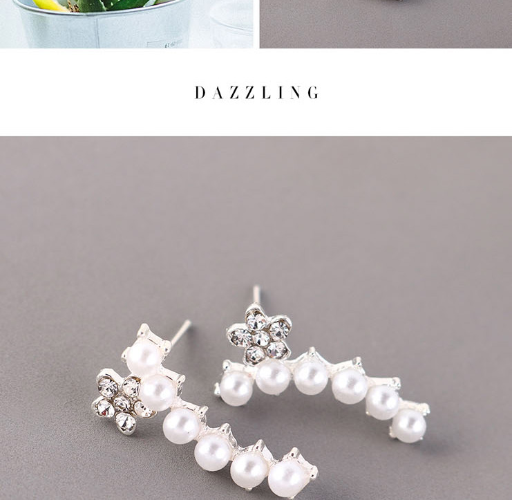 Fashion Platinum Flower Stud Earrings With Diamonds,Stud Earrings