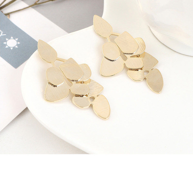 Fashion 14k Gold Gold-plated Leaf Geometry Earrings,Earrings