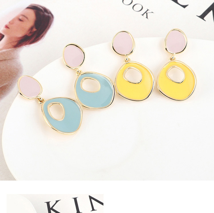 Fashion Sea Blue Real Gold-plated Oil-drop Geometric Cutout Contrast Earrings,Drop Earrings