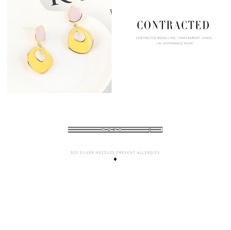Fashion Yellow Real Gold-plated Oil-drop Geometric Cutout Contrast Earrings,Earrings