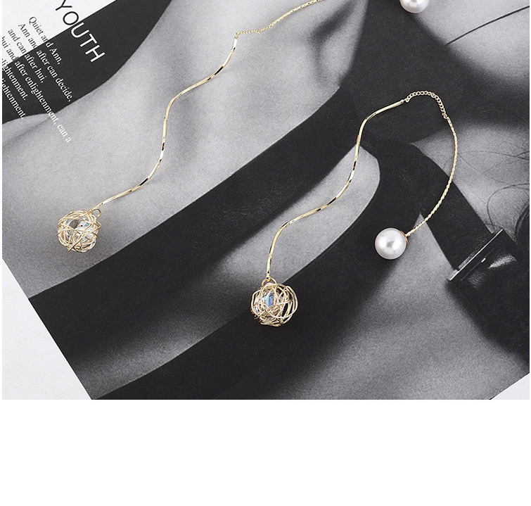 Fashion Golden Gold-plated Pearl Ball Cutout Long Earrings,Earrings