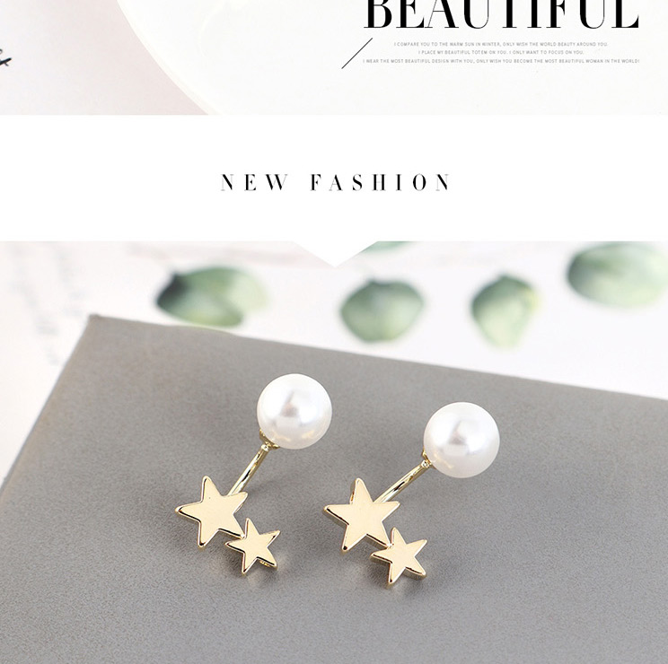 Fashion Golden Gold-plated Pearl Star Earrings,Stud Earrings