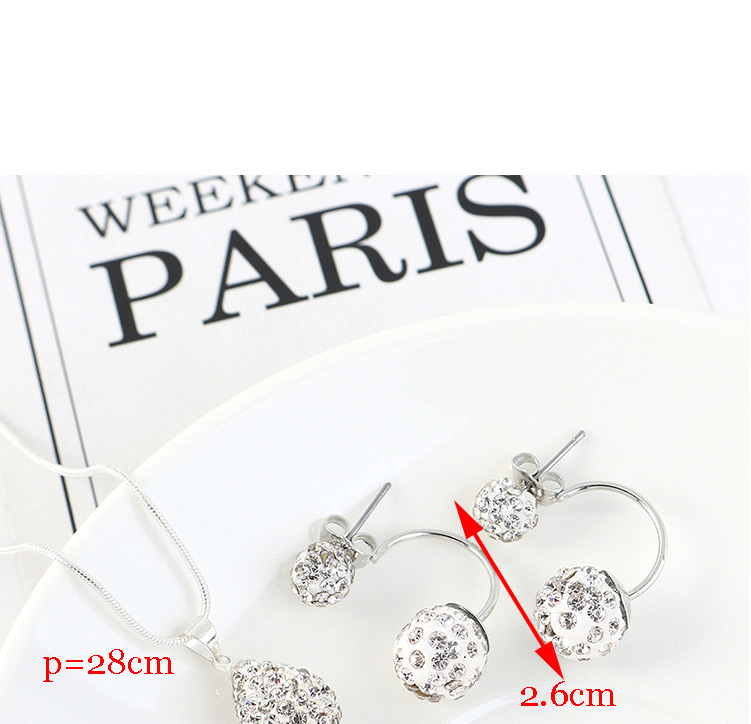 Fashion White Diamond Drop Ball Necklace Earring Set,Jewelry Sets