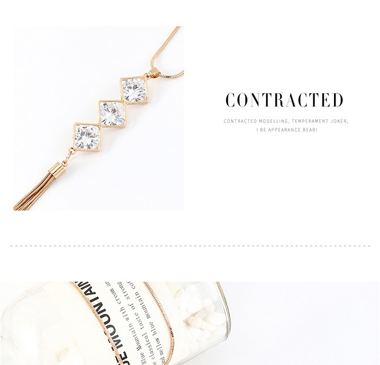 Fashion Golden Geometric Cutout Fringed Sweater Chain With Diamonds,Pendants