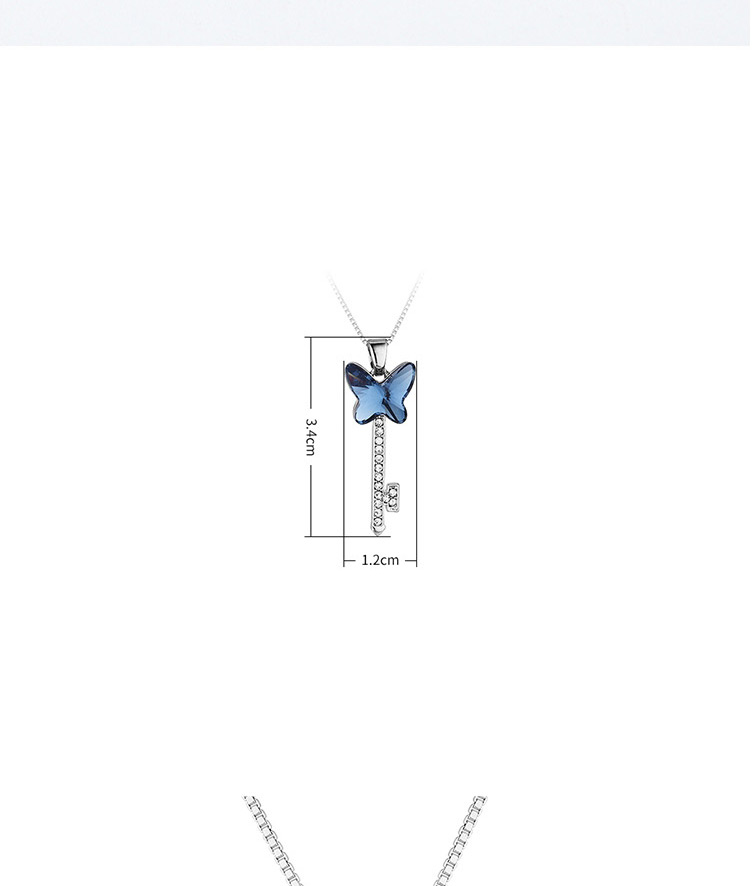 Fashion Denim Blue Diamond Butterfly Key Necklace With Diamonds,Pendants