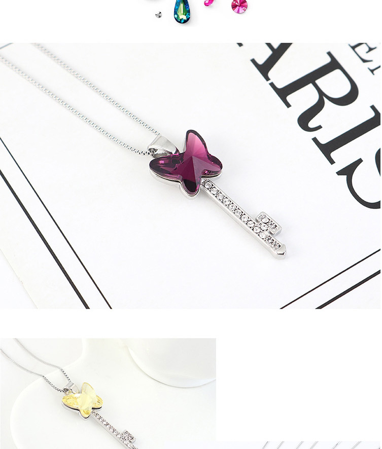 Fashion Purple Diamond Butterfly Key Necklace With Diamonds,Pendants