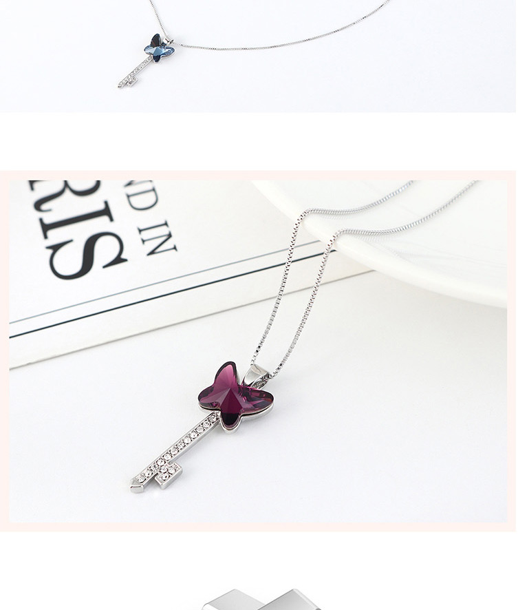 Fashion White Diamond Butterfly Key Necklace With Diamonds,Pendants