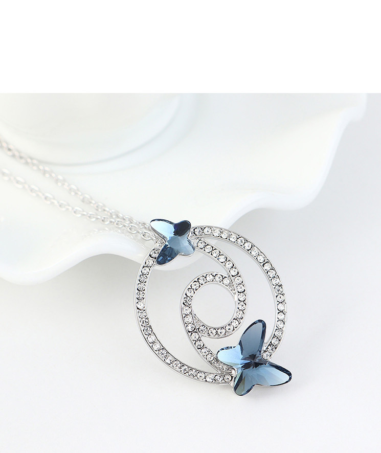 Fashion White Diamond And Butterfly Double Cutout Geometric Necklace,Pendants