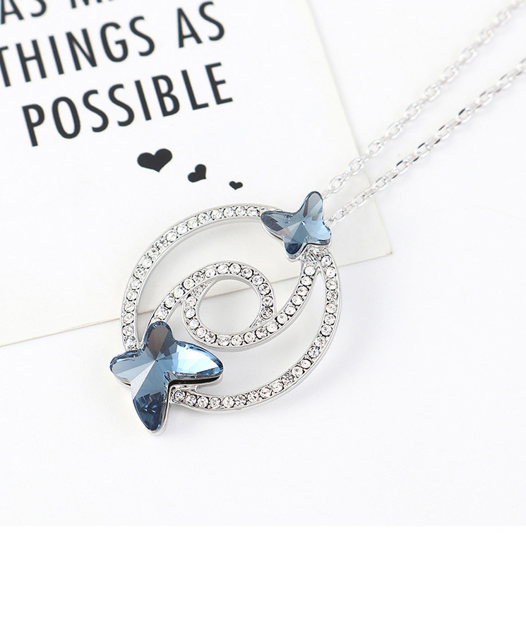 Fashion White Diamond And Butterfly Double Cutout Geometric Necklace,Pendants