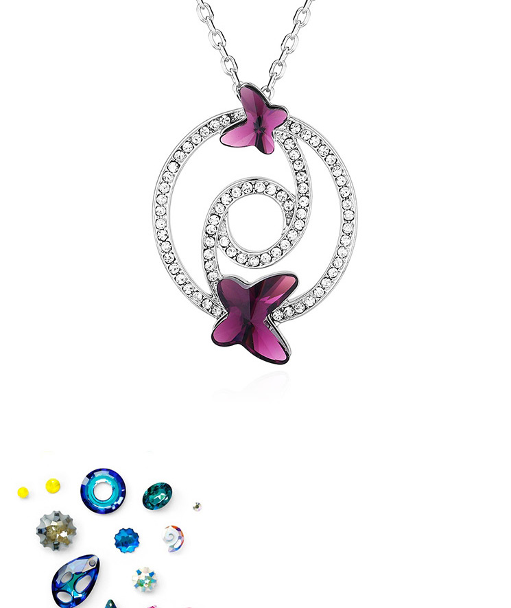 Fashion Pale Yellow Diamond And Butterfly Double Cutout Geometric Necklace,Pendants