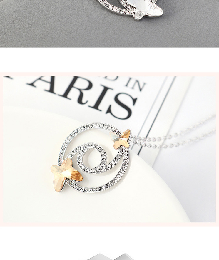 Fashion Pale Yellow Diamond And Butterfly Double Cutout Geometric Necklace,Pendants