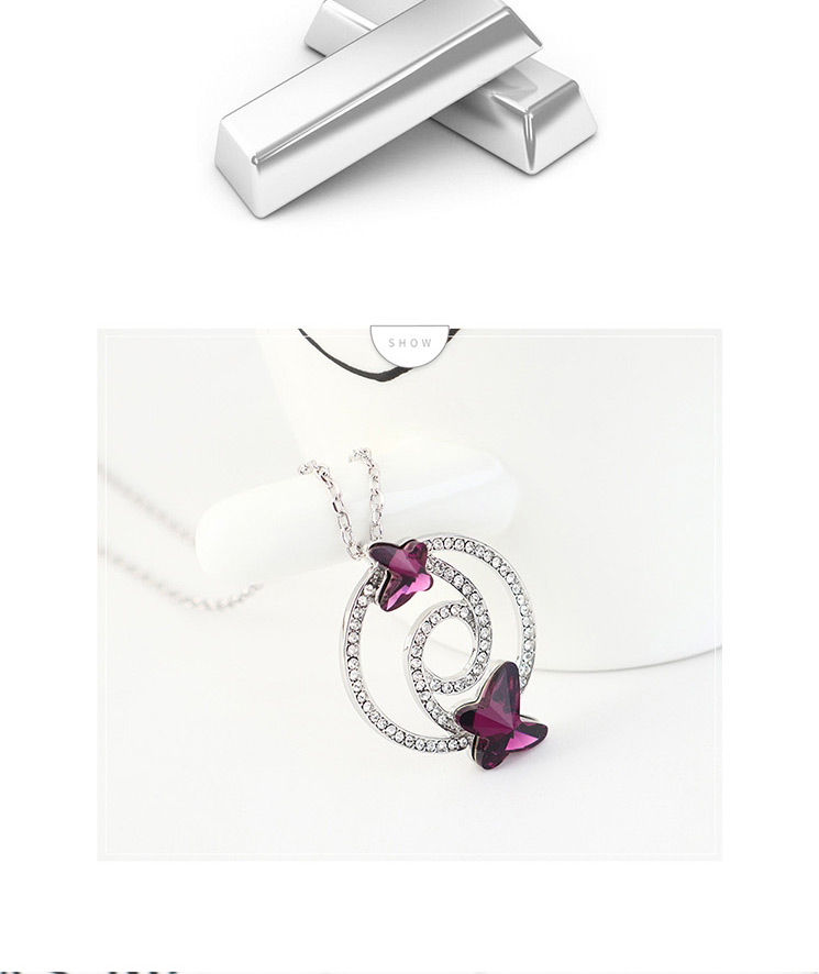 Fashion Denim Blue Diamond And Butterfly Double Cutout Geometric Necklace,Pendants