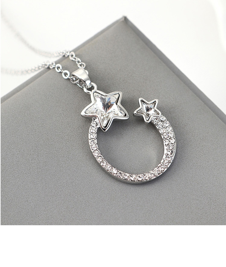 Fashion White Pentagram Geometric Necklace With Diamonds,Pendants