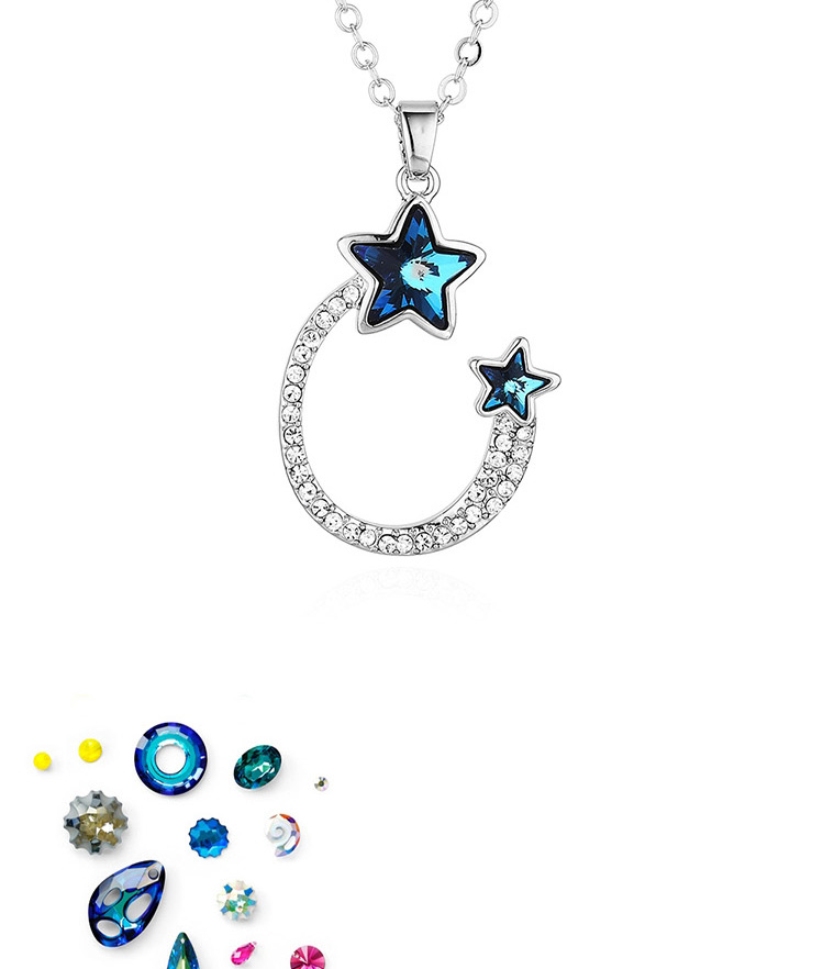 Fashion Blu-ray Pentagram Geometric Necklace With Diamonds,Pendants