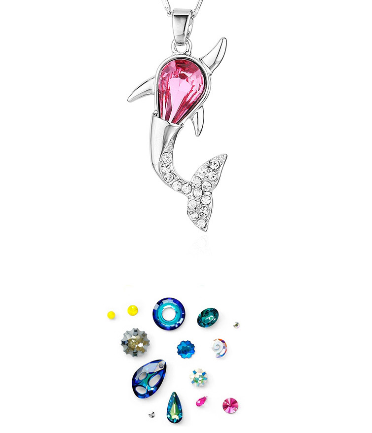 Fashion Sea Blue Small Whale Necklace With Diamonds,Pendants