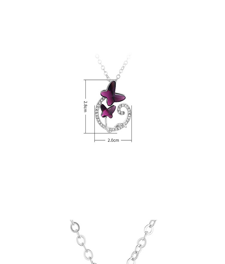 Fashion Purple Geometric Double Bow Necklace With Diamonds,Pendants