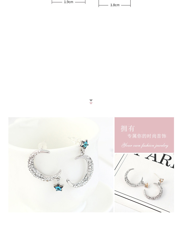 Fashion White Diamond Pentagram Moon Ear Studs,Stud Earrings
