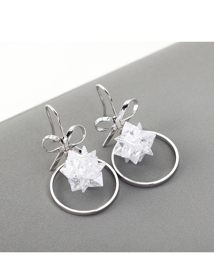Fashion White Snowflake Circle Earrings With Zircon Bow,Drop Earrings