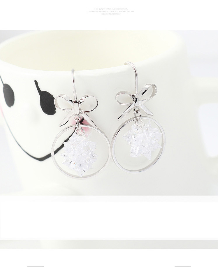 Fashion White Snowflake Circle Earrings With Zircon Bow,Drop Earrings