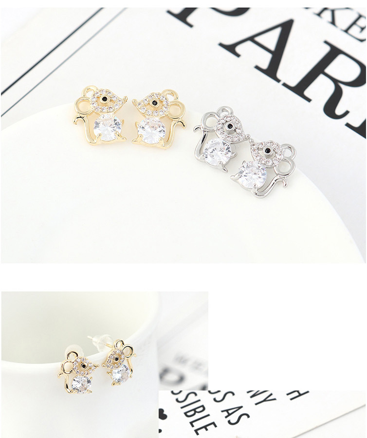 Fashion 14k Gold Diamond Stud Earrings With Zircon,Stud Earrings