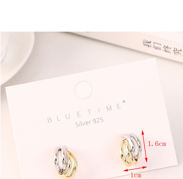 Fashion Color Mixing Silver Pin Plated Real Gold Small Banana Contrast Color Cutout Earrings,Stud Earrings