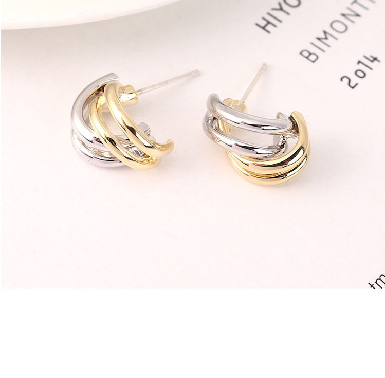 Fashion Color Mixing Silver Pin Plated Real Gold Small Banana Contrast Color Cutout Earrings,Stud Earrings