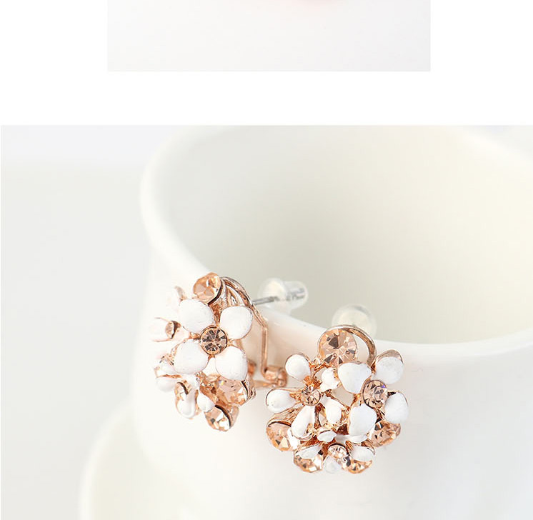 Fashion Golden Flower Stud Earrings With Rhinestones,Stud Earrings