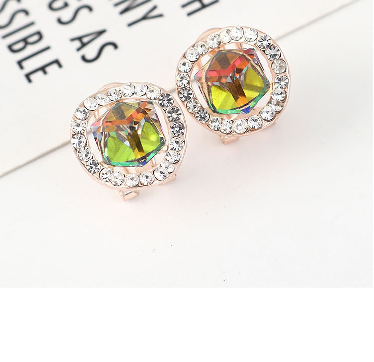 Fashion Green Cube Rhinestone Geometric Stud Earrings,Stud Earrings