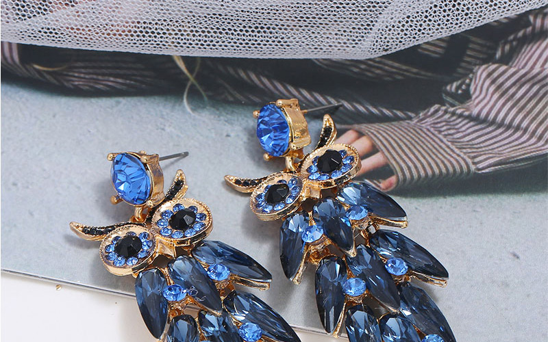 Fashion Blue Metal Studded Owl Earrings,Stud Earrings