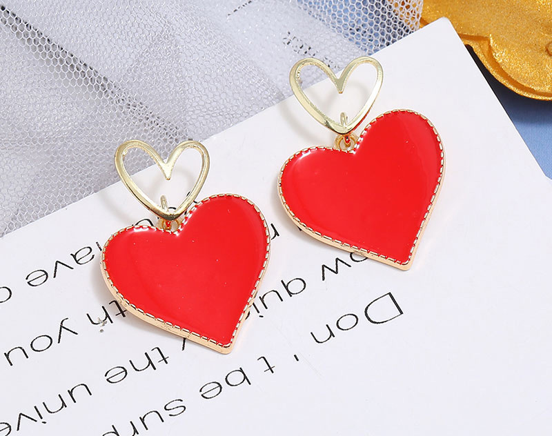 Fashion Red Contrasting Love Alloy Stud Earrings,Stud Earrings
