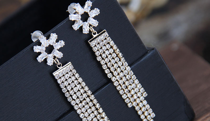 Fashion Rose Gold  Silver Studded Flower Tassel Alloy Stud Earrings,Stud Earrings