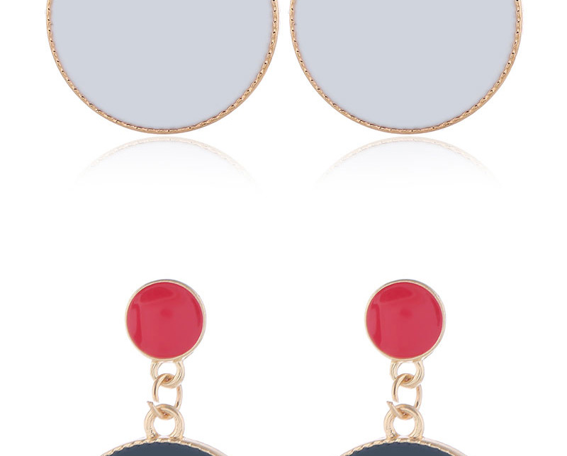 Fashion Gray Metal Drip Oil Color Round Earrings,Stud Earrings