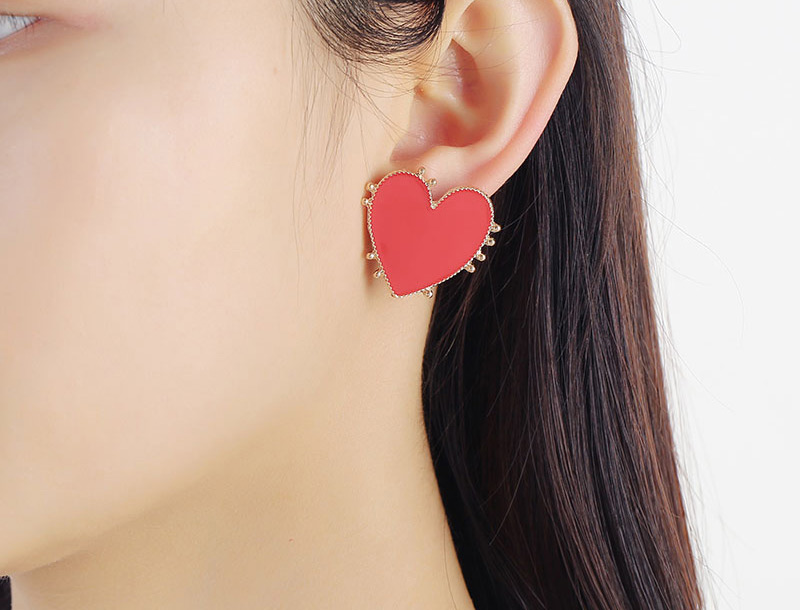 Fashion Red Metal Contrast Dripping Love Stud Earrings,Stud Earrings