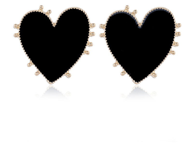 Fashion Black Metal Drip Oil Color Love Earrings,Stud Earrings