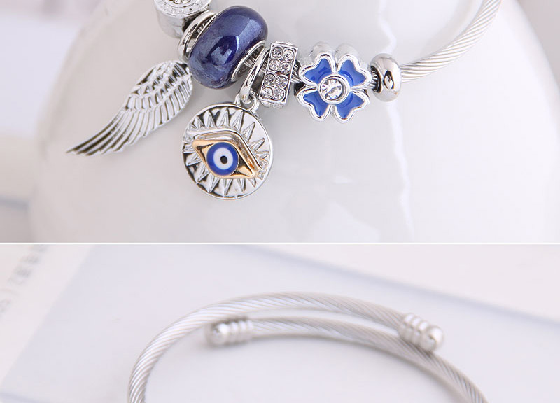 Fashion Blue Metal Angel Wings Eye Diamond Flower Bangle,Fashion Bangles