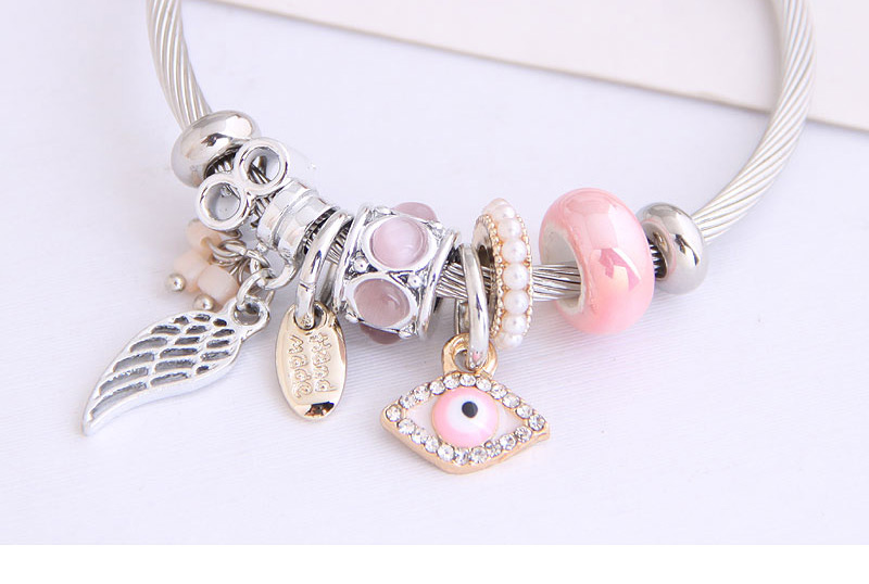 Fashion Pink Metallic Angel Wing Eye Diamond Bracelet With Diamonds,Fashion Bangles
