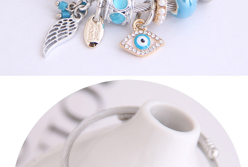 Fashion Navy Metallic Angel Wing Eye Diamond Bracelet With Diamonds,Fashion Bangles