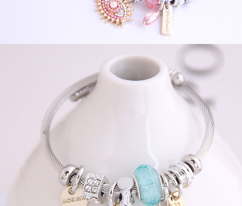 Fashion Pink Metal Eye Drop Bracelet With Diamonds And Pearl Geometry,Fashion Bangles