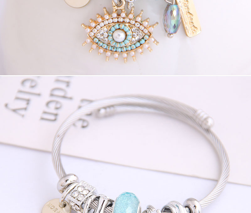 Fashion Blue Metal Eye Drop Bracelet With Diamonds And Pearl Geometry,Fashion Bangles