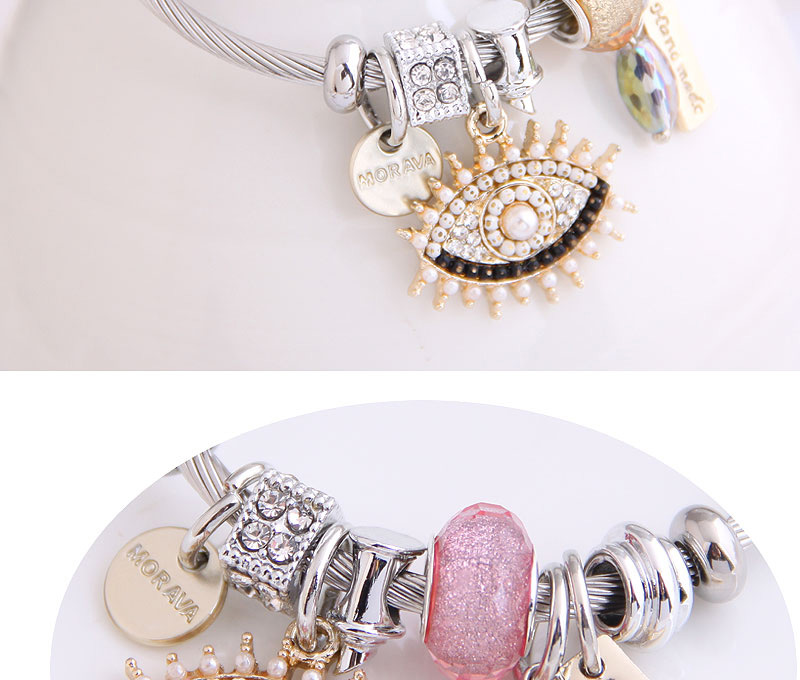 Fashion Pink Metal Eye Drop Bracelet With Diamonds And Pearl Geometry,Fashion Bangles