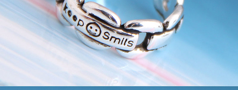 Fashion Silver Smiley Letter Geometric Cutout Open Ring,Fashion Rings