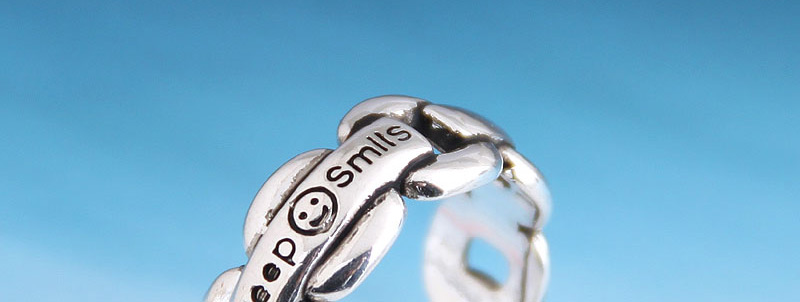 Fashion Silver Smiley Letter Geometric Cutout Open Ring,Fashion Rings