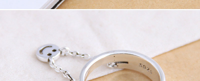 Fashion Silver Alphabet Smiley Chain Open Ring,Fashion Rings