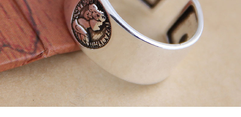 Fashion Silver Portrait Letter Embossed Wide Edge Open Ring,Fashion Rings