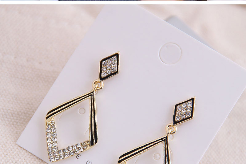 Fashion Golden Geometric Diamond-studded Hollow Alloy Earrings,Drop Earrings