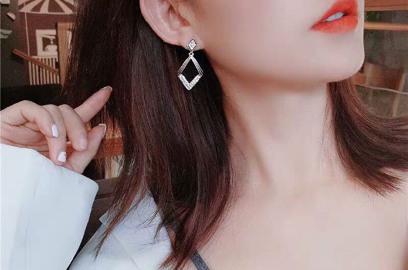 Fashion Golden Geometric Diamond-studded Hollow Alloy Earrings,Drop Earrings