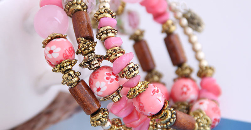 Fashion Pink Shell Round Bead Geometric Multilayer Bracelet,Fashion Bracelets