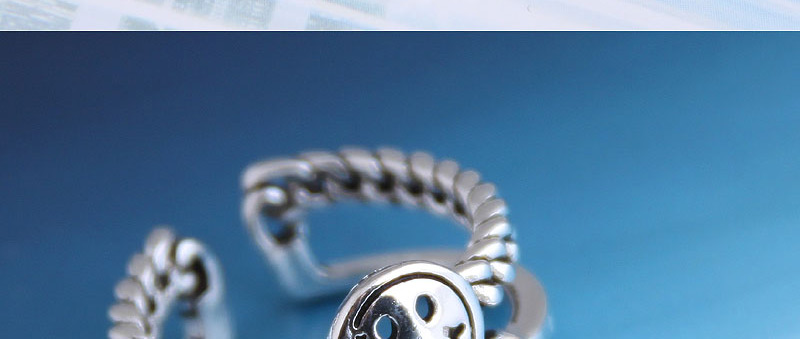 Fashion Silver Chain Hollow Geometric Round Smiley Open Ring,Fashion Rings