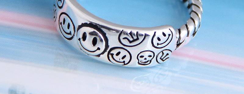 Fashion Silver Embossed Smiley Open Ring,Fashion Rings