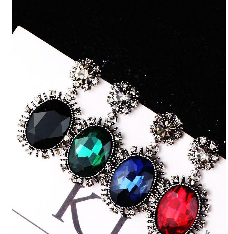 Fashion Royal Blue Geometrical-shaped Gem-set Snowflake Alloy Earrings,Drop Earrings